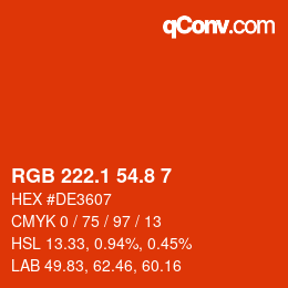 カラーコード: RGB 222.1 54.8 7 | qconv.com