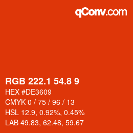 カラーコード: RGB 222.1 54.8 9 | qconv.com