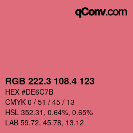 カラーコード: RGB 222.3 108.4 123 | qconv.com