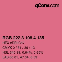 カラーコード: RGB 222.3 108.4 135 | qconv.com