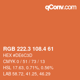 カラーコード: RGB 222.3 108.4 61 | qconv.com