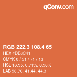 カラーコード: RGB 222.3 108.4 65 | qconv.com