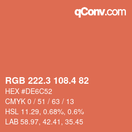 カラーコード: RGB 222.3 108.4 82 | qconv.com