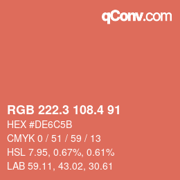 カラーコード: RGB 222.3 108.4 91 | qconv.com