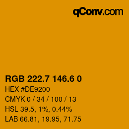 カラーコード: RGB 222.7 146.6 0 | qconv.com