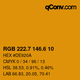 カラーコード: RGB 222.7 146.6 10 | qconv.com