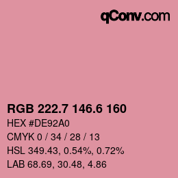カラーコード: RGB 222.7 146.6 160 | qconv.com