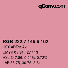 カラーコード: RGB 222.7 146.6 162 | qconv.com