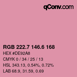 カラーコード: RGB 222.7 146.6 168 | qconv.com