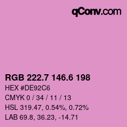 カラーコード: RGB 222.7 146.6 198 | qconv.com