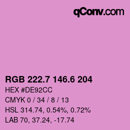 カラーコード: RGB 222.7 146.6 204 | qconv.com