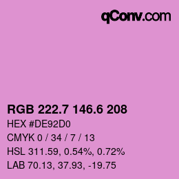 カラーコード: RGB 222.7 146.6 208 | qconv.com