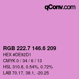 カラーコード: RGB 222.7 146.6 209 | qconv.com