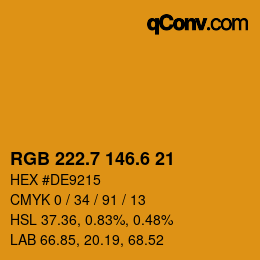 カラーコード: RGB 222.7 146.6 21 | qconv.com