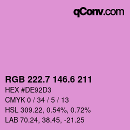 カラーコード: RGB 222.7 146.6 211 | qconv.com