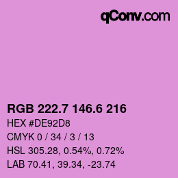 カラーコード: RGB 222.7 146.6 216 | qconv.com