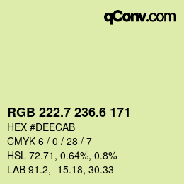 カラーコード: RGB 222.7 236.6 171 | qconv.com