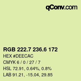 カラーコード: RGB 222.7 236.6 172 | qconv.com