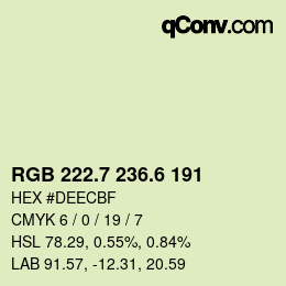 カラーコード: RGB 222.7 236.6 191 | qconv.com