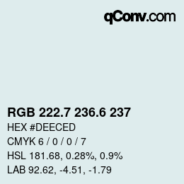 カラーコード: RGB 222.7 236.6 237 | qconv.com