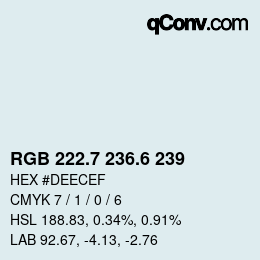 カラーコード: RGB 222.7 236.6 239 | qconv.com