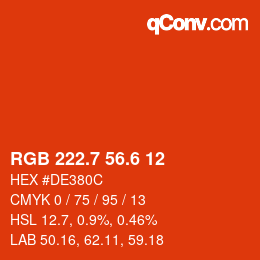 カラーコード: RGB 222.7 56.6 12 | qconv.com