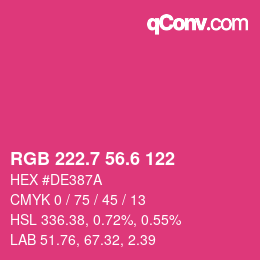 カラーコード: RGB 222.7 56.6 122 | qconv.com