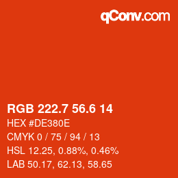 カラーコード: RGB 222.7 56.6 14 | qconv.com