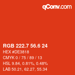 カラーコード: RGB 222.7 56.6 24 | qconv.com