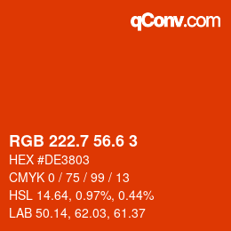 カラーコード: RGB 222.7 56.6 3 | qconv.com