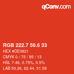 カラーコード: RGB 222.7 56.6 33 | qconv.com