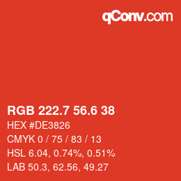 カラーコード: RGB 222.7 56.6 38 | qconv.com