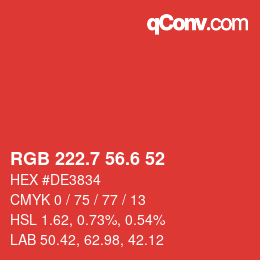 カラーコード: RGB 222.7 56.6 52 | qconv.com