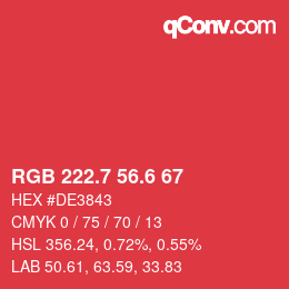カラーコード: RGB 222.7 56.6 67 | qconv.com