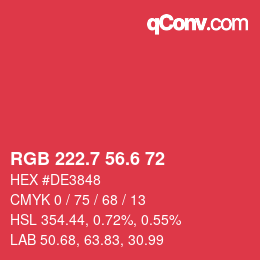 カラーコード: RGB 222.7 56.6 72 | qconv.com