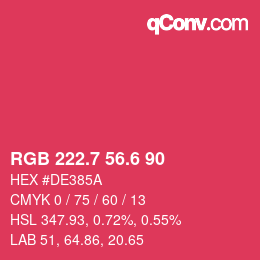 カラーコード: RGB 222.7 56.6 90 | qconv.com