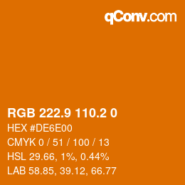 Color code: RGB 222.9 110.2 0 | qconv.com