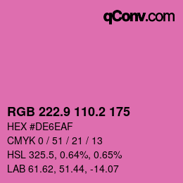 カラーコード: RGB 222.9 110.2 175 | qconv.com