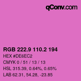 カラーコード: RGB 222.9 110.2 194 | qconv.com