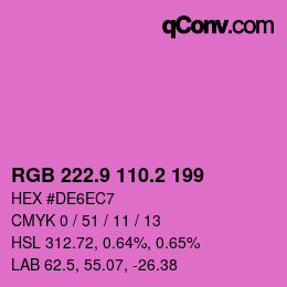 カラーコード: RGB 222.9 110.2 199 | qconv.com