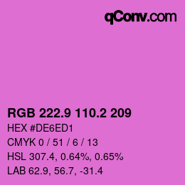 カラーコード: RGB 222.9 110.2 209 | qconv.com