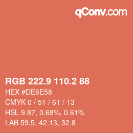 カラーコード: RGB 222.9 110.2 88 | qconv.com