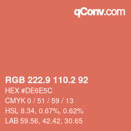 カラーコード: RGB 222.9 110.2 92 | qconv.com