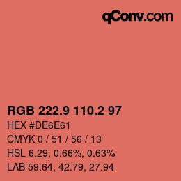 カラーコード: RGB 222.9 110.2 97 | qconv.com