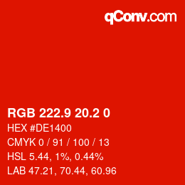 カラーコード: RGB 222.9 20.2 0 | qconv.com