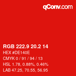 カラーコード: RGB 222.9 20.2 14 | qconv.com