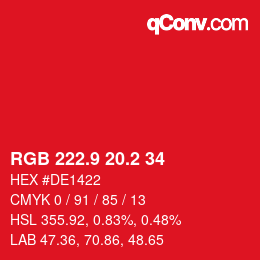 カラーコード: RGB 222.9 20.2 34 | qconv.com