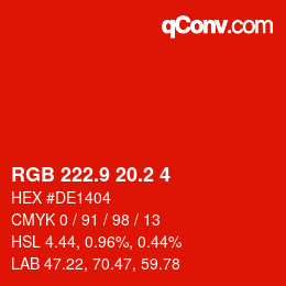 カラーコード: RGB 222.9 20.2 4 | qconv.com