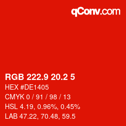 カラーコード: RGB 222.9 20.2 5 | qconv.com