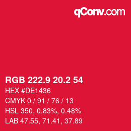 カラーコード: RGB 222.9 20.2 54 | qconv.com